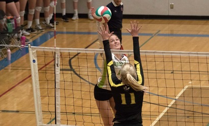 McKenna Barthel (9) totaled 10 kills, 7 digs and 3 service aces in the final regular season match. Photo - Tony Hansen