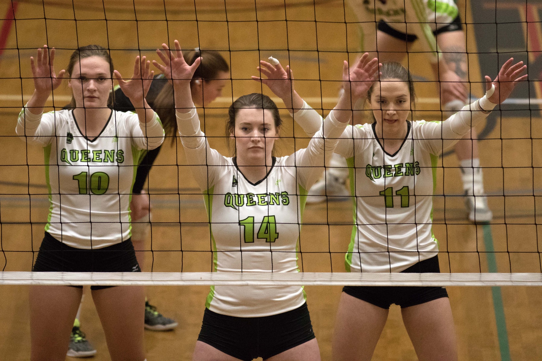 Naomi Jardine (10), Megan Schmidt (14) and Chanelle Kayser (11) all contributed in the three set sweep. Photo - Tony Hansen